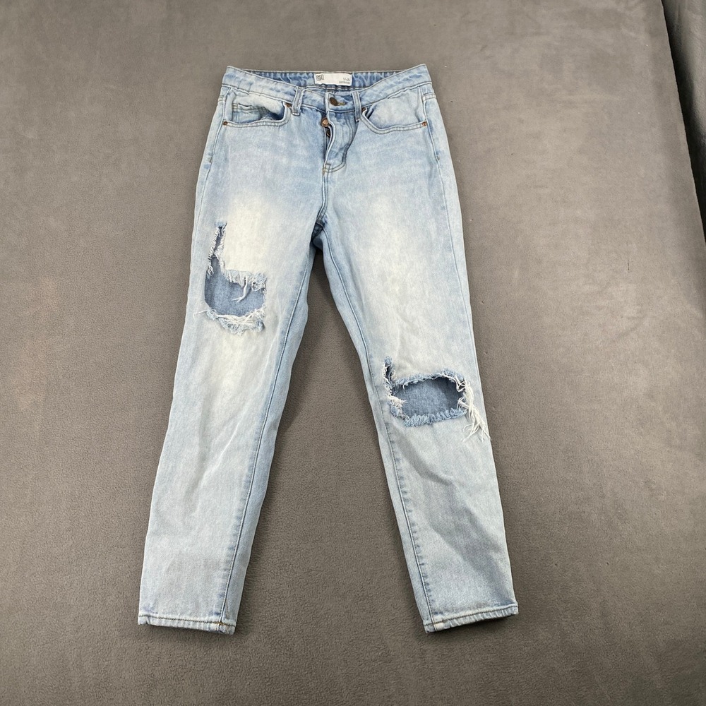 RSQ Jeans Womens 1/25 Boyfriend Light Wash Distressed Ripped Denim 100% Cotton